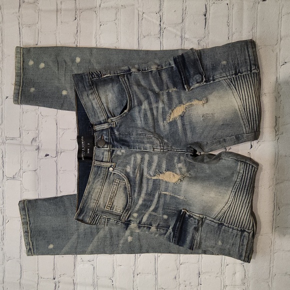 Mens Supply & Demand stone wash distressed cargo moto jeans pants skinny 30 W - Picture 1 of 5
